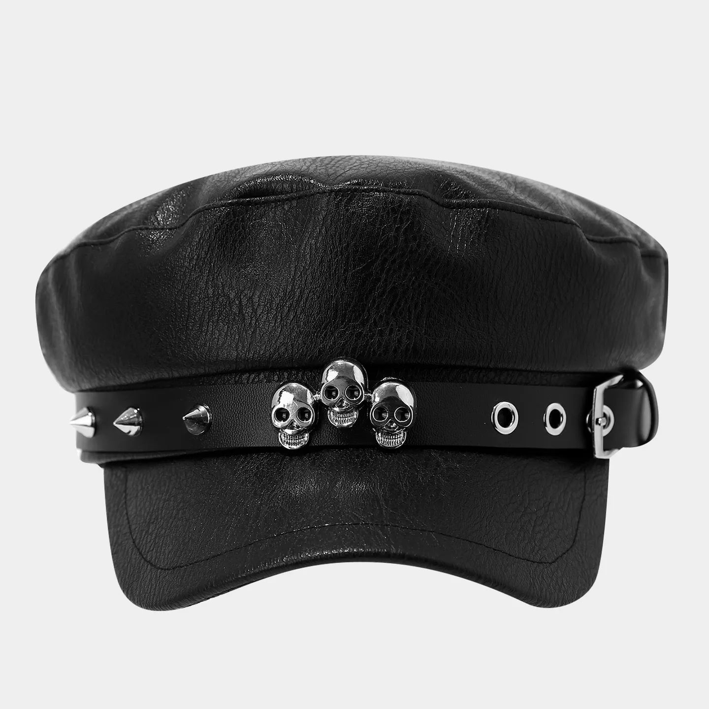 Studded Embellished Faux Leather Hat