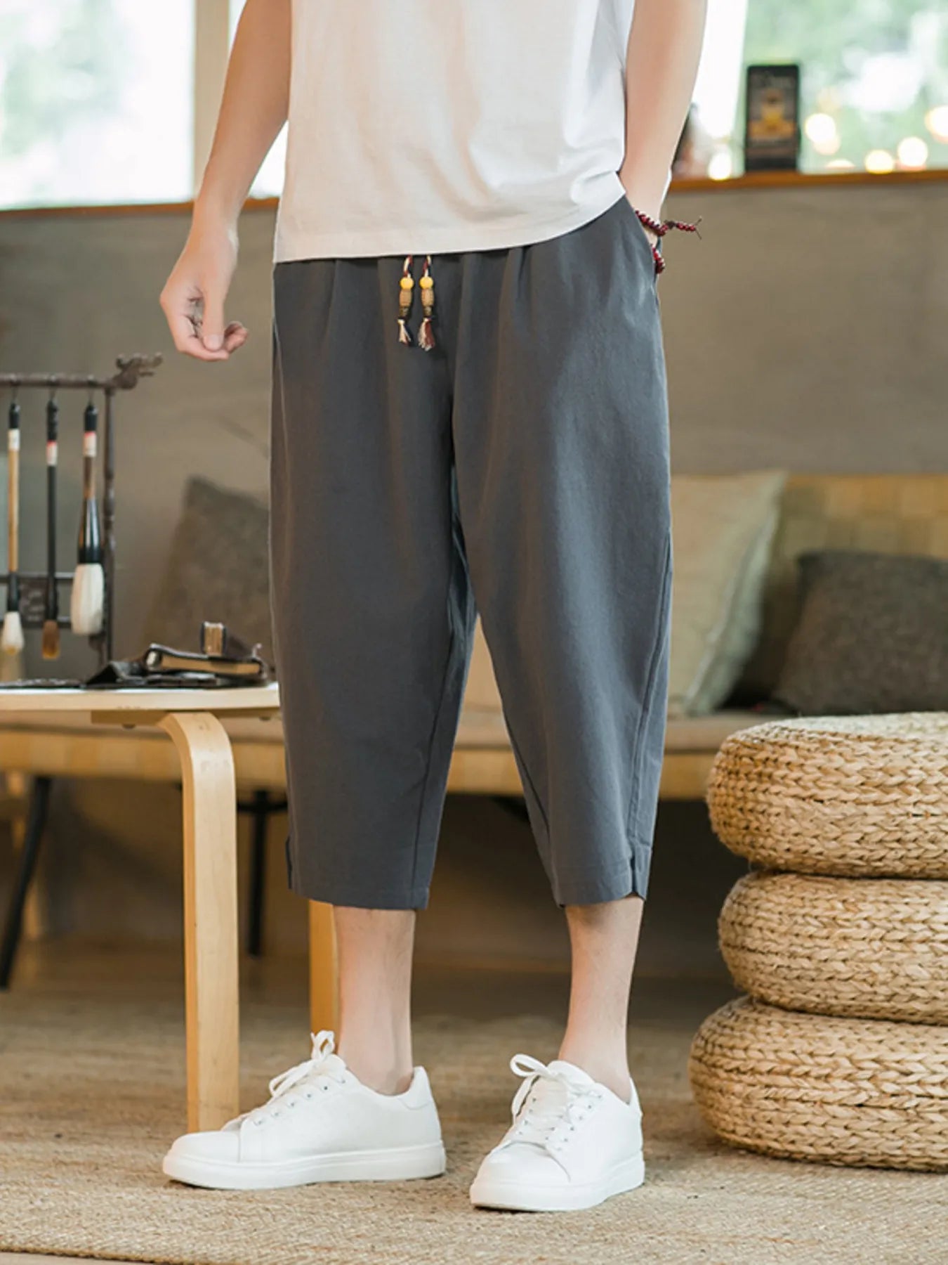 Men's Plus Size Casual Loose Fit Cropped Pants