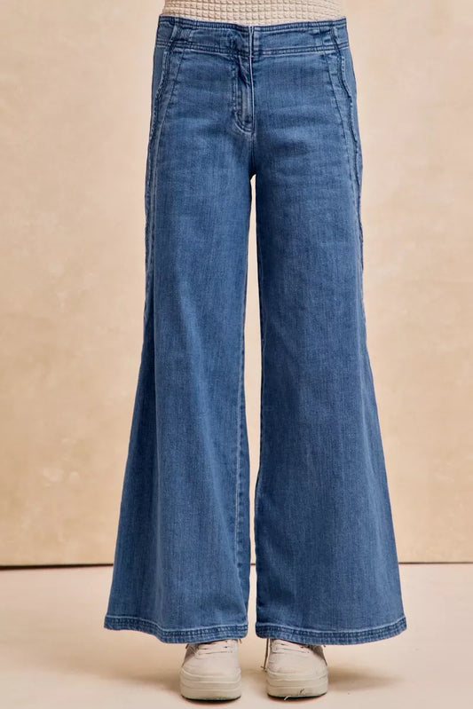 BiBi Wavy Side Edge Detail Lined Wide Leg Jeans