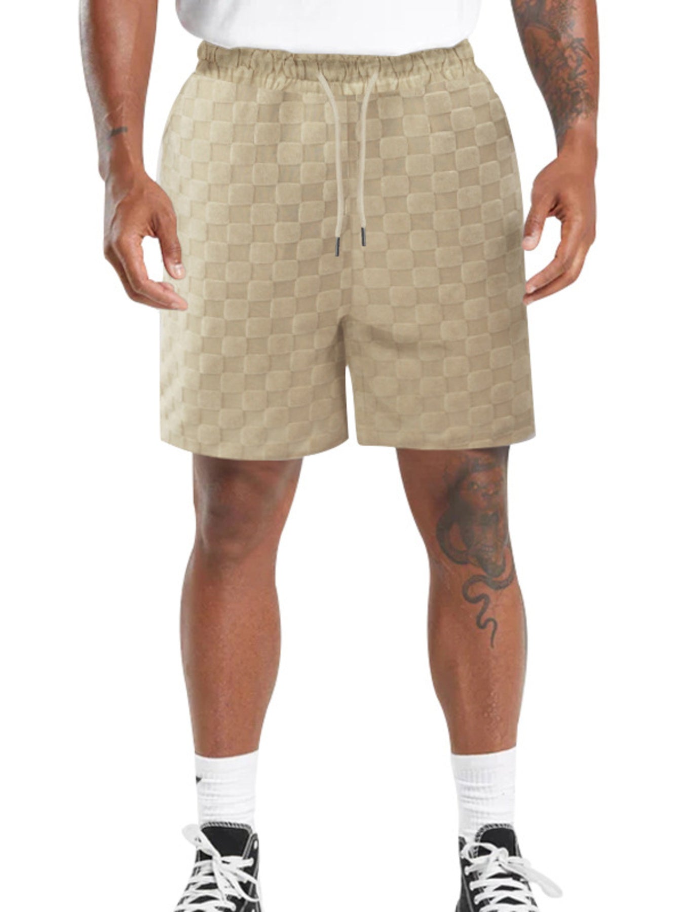 Men's Full Size Textured Checkered Casual Shorts Plus Size