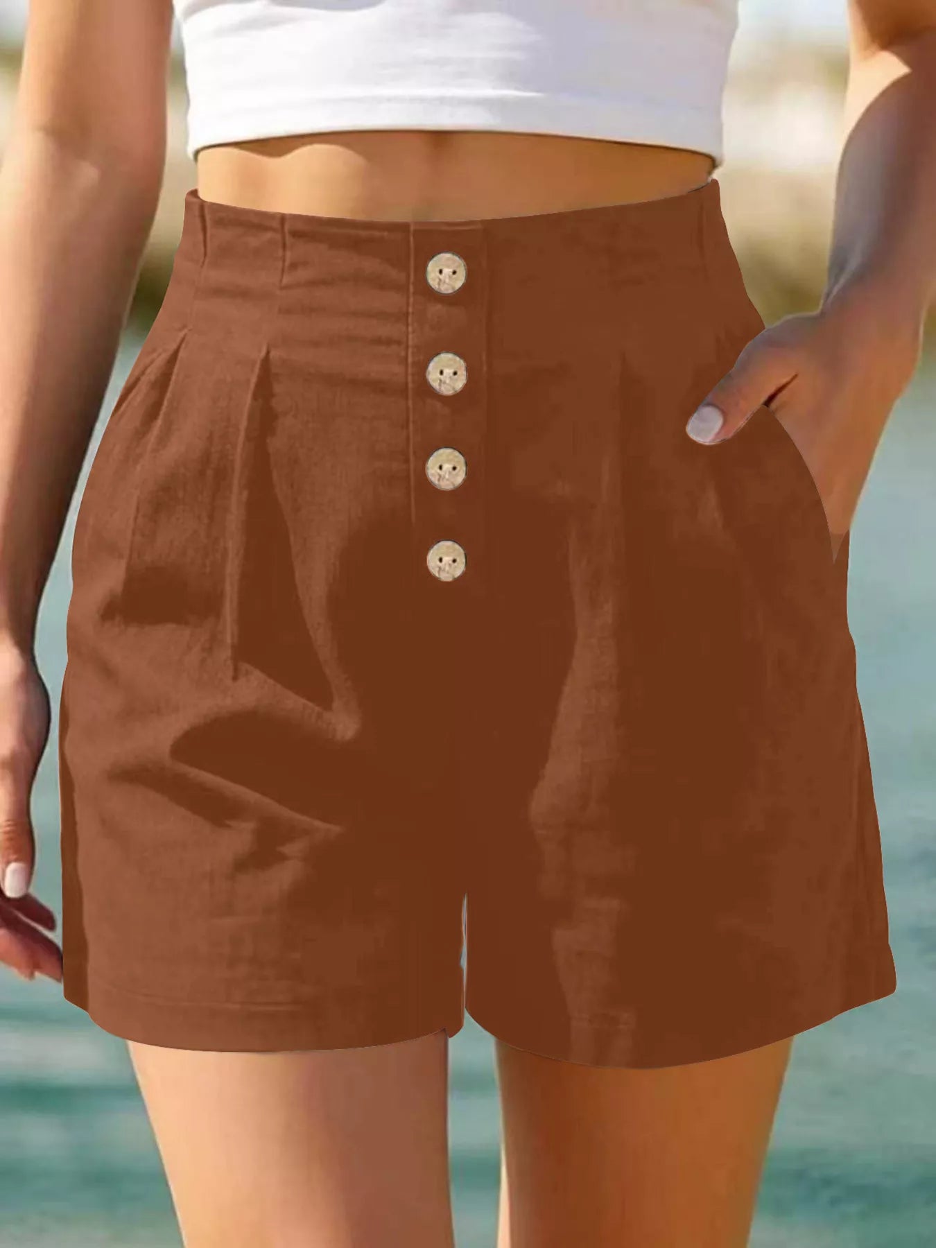 Button Fly High Waist Shorts
