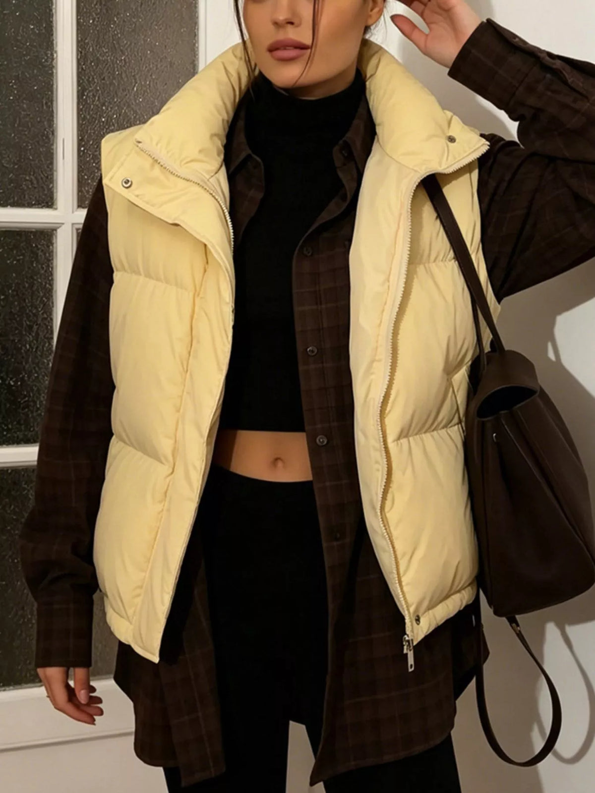 Snap-Button Placket Quilted Puffer Vest Coat