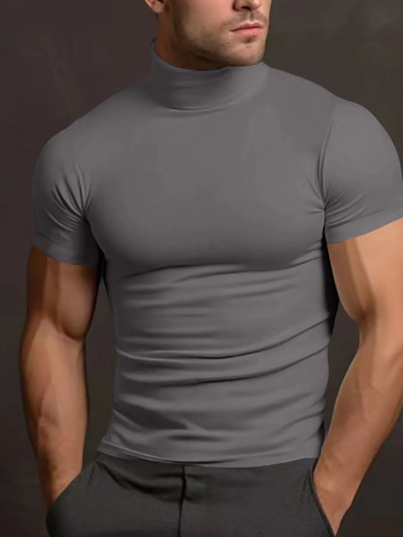 Men's Full Size Turtleneck Short Sleeve T-Shirt Plus Size