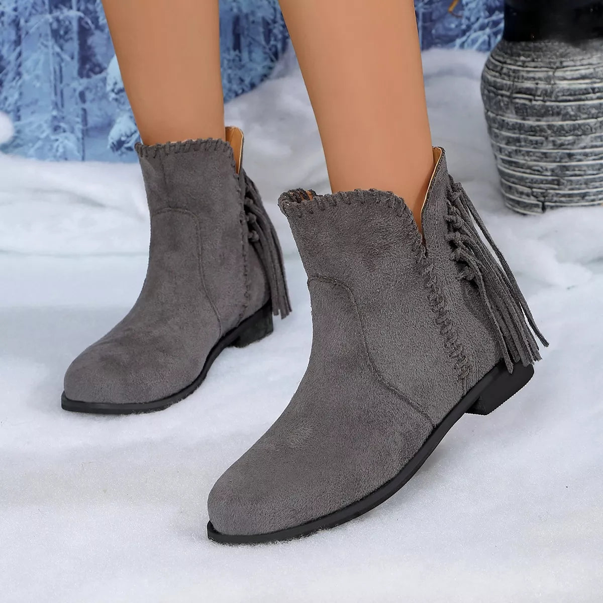 Fringe Point Toe Ankle Boots
