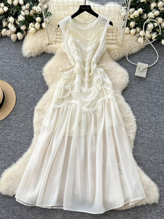 Lace Trimmed Sleeveless Midi Dress