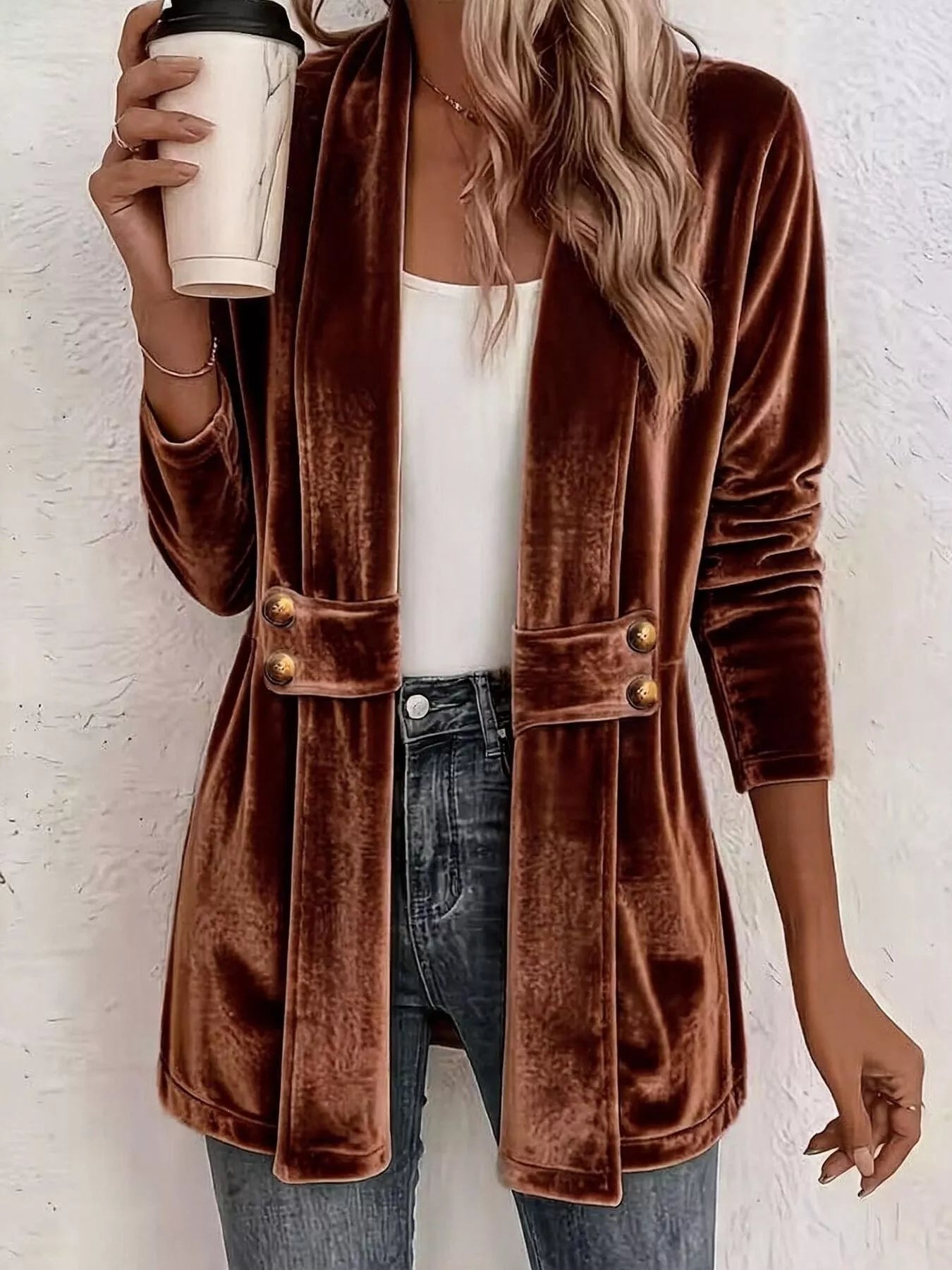Full Size Velvet Open-Front Cardigan Plus Size