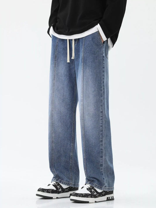Men's Full Size Relaxed Fit Wide Leg Drawstring Jeans Plus Size