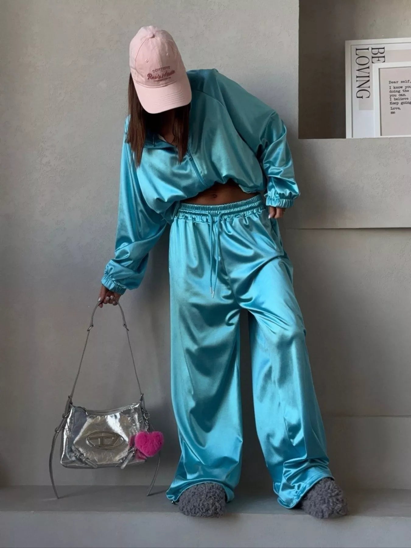 Zip Up Raglan Sleeve Jacket and Pants Set