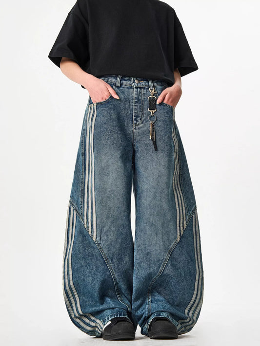 Men's Full Size Striped Wide Leg Jeans Plus Size