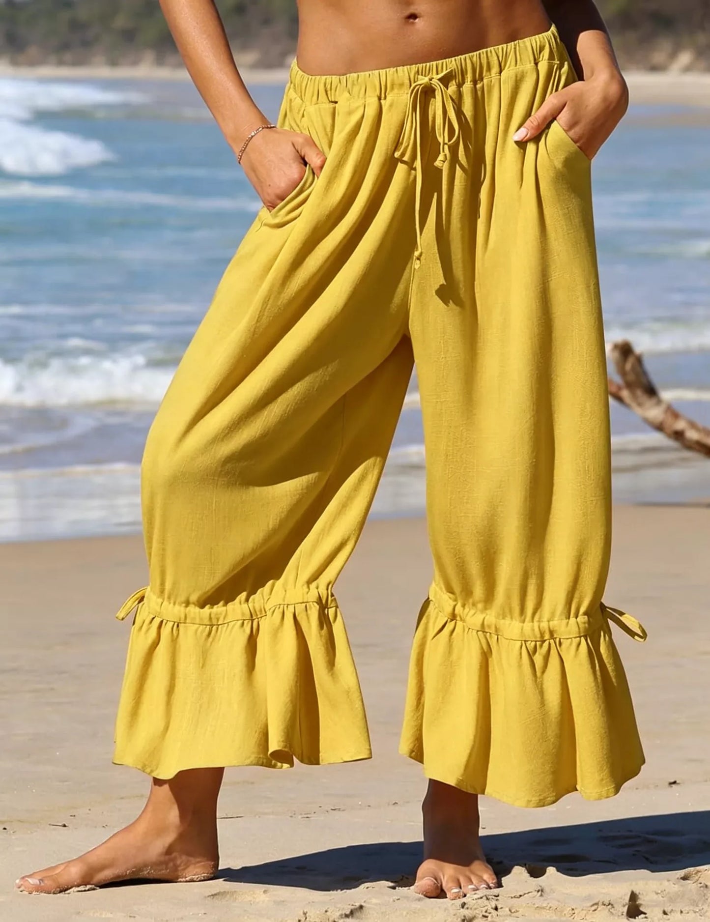 Full Size Wide-Leg Pants with Ruffle Hem Plus Size