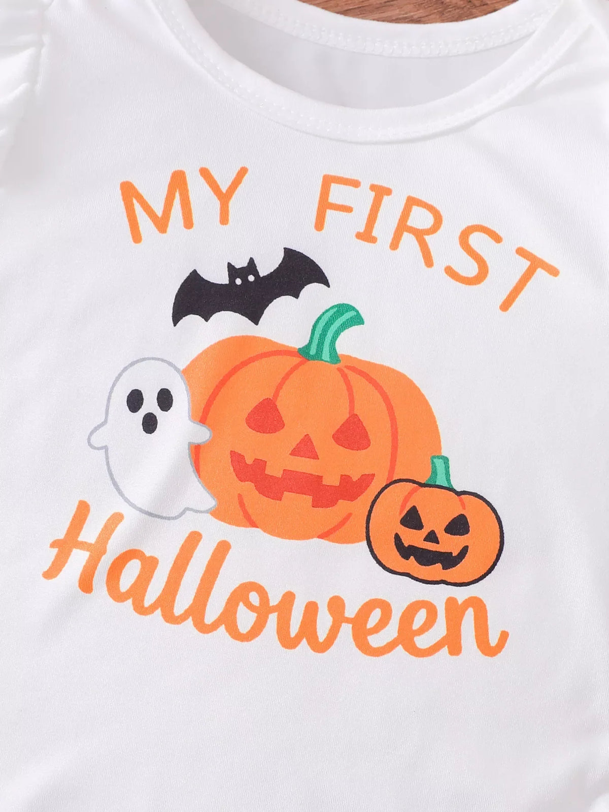 Children's Halloween Skull Print Long Sleeve Bodysuit and Pants Set with Bow Headband