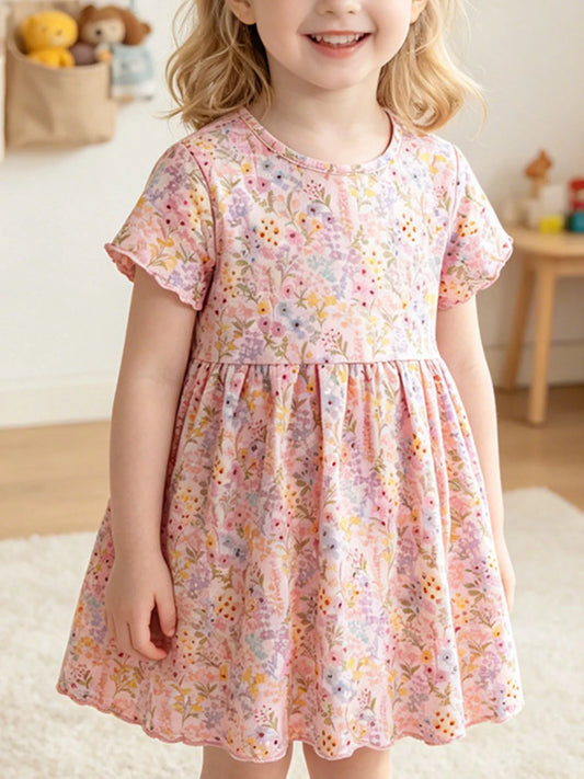 Children's Floral Print Short Sleeve A-line Dress