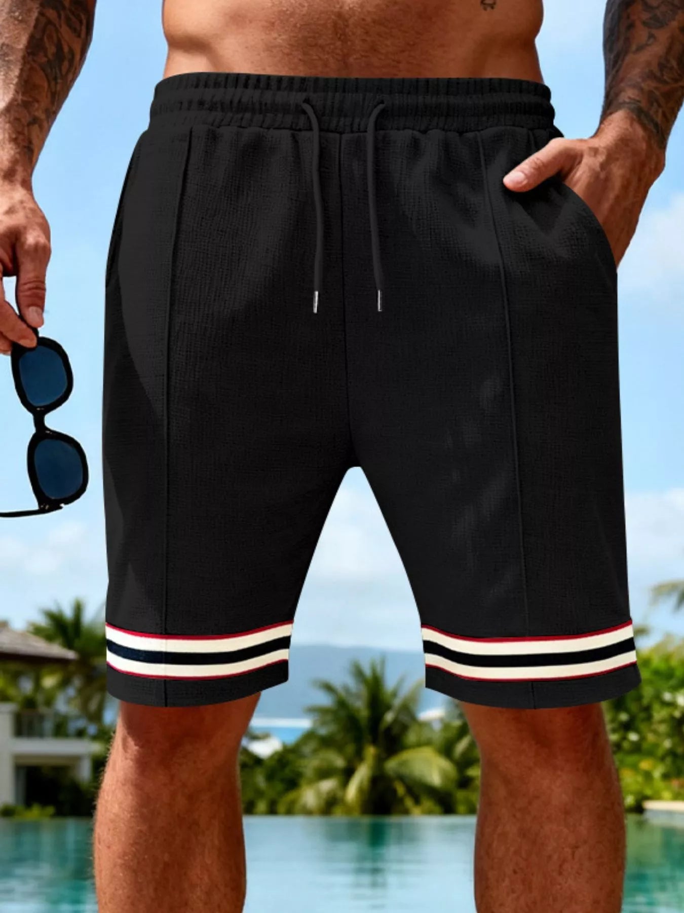 Men's Full Size Textured Knit Drawstring Shorts Plus Size