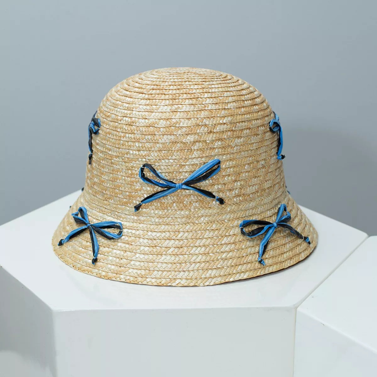 Bowknot Decor Straw Bucket Hat