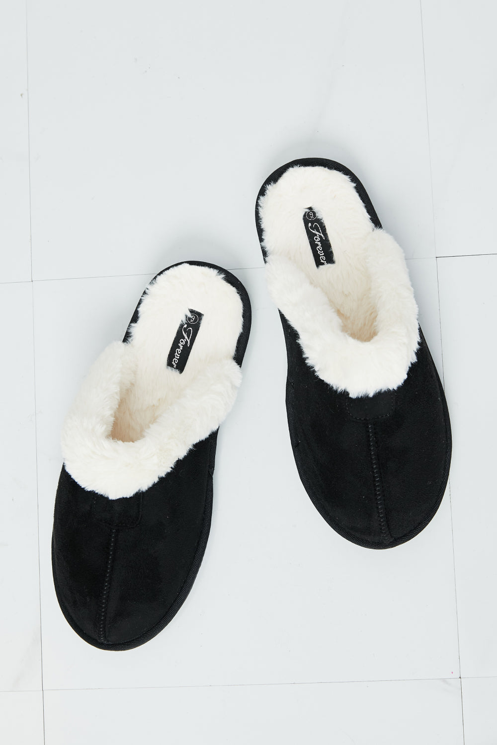 Forever Link Two-Tone Seam Detail Slippers in Black