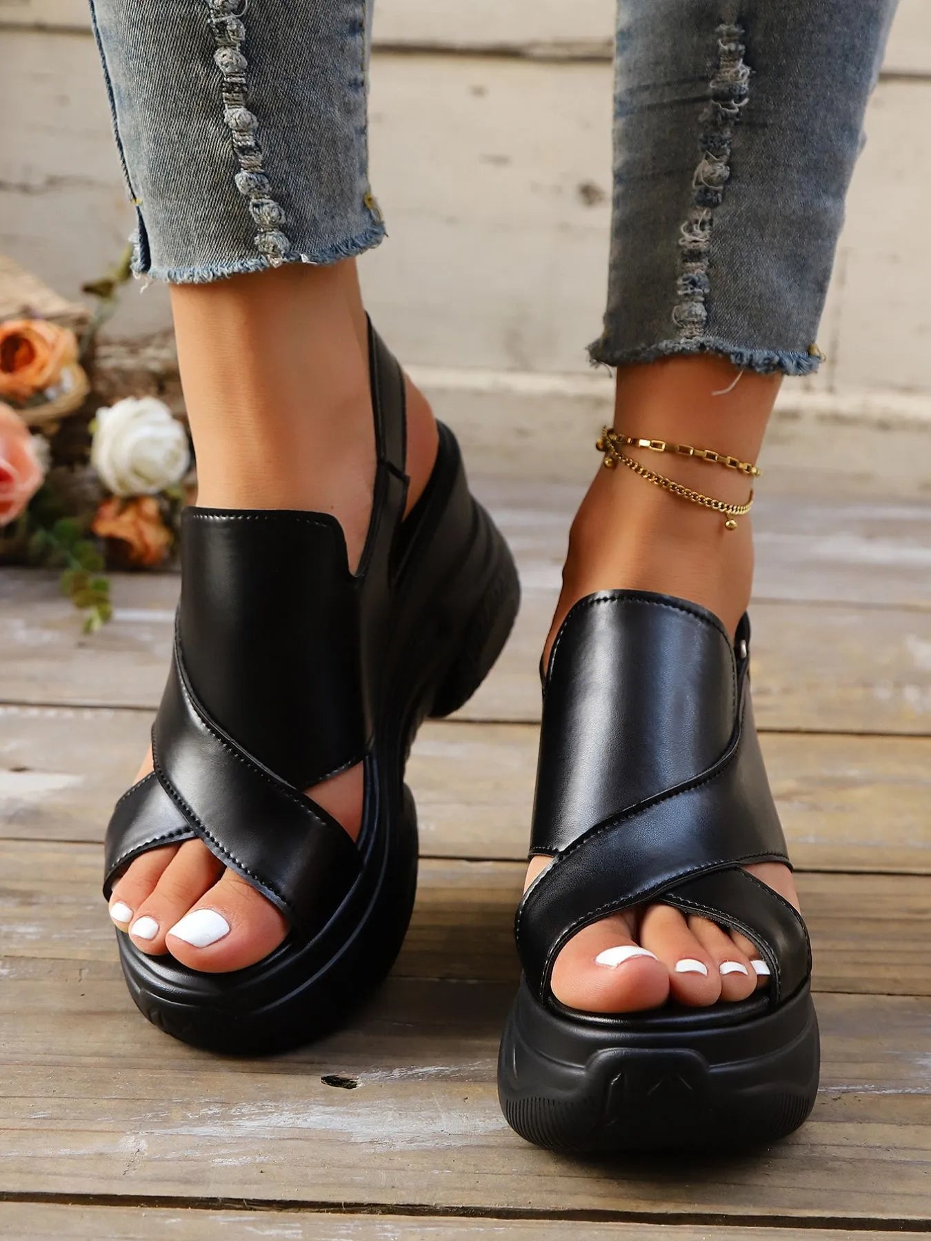 Cutout Platform Wedge Sandals