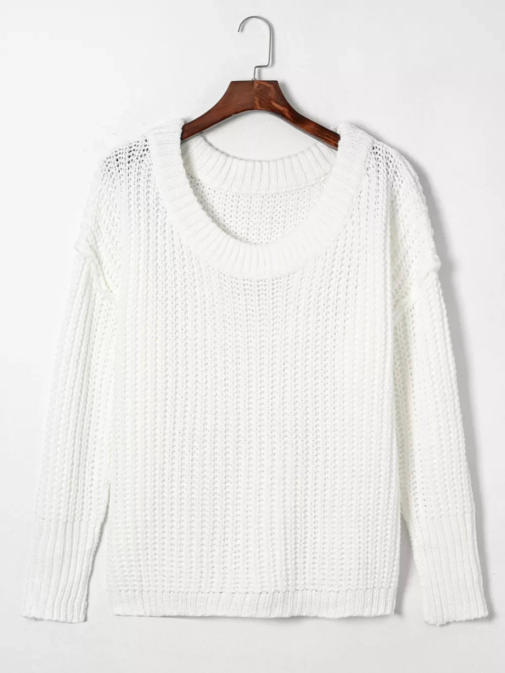 Ribbed Knit Round Neck Slouchy Chunky Sweater