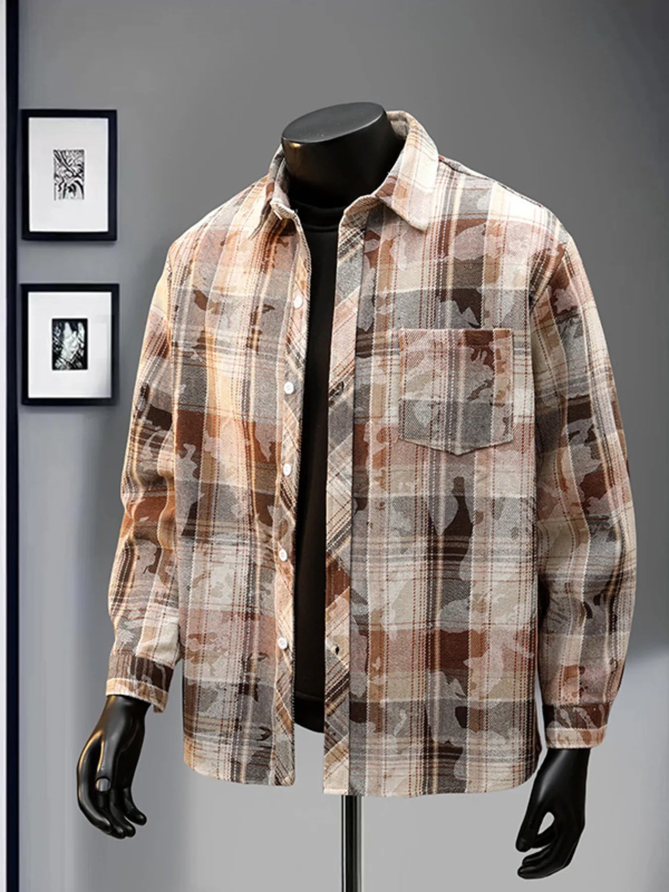 Men's Full Size Plaid Print Long Sleeve Shirt Plus Size