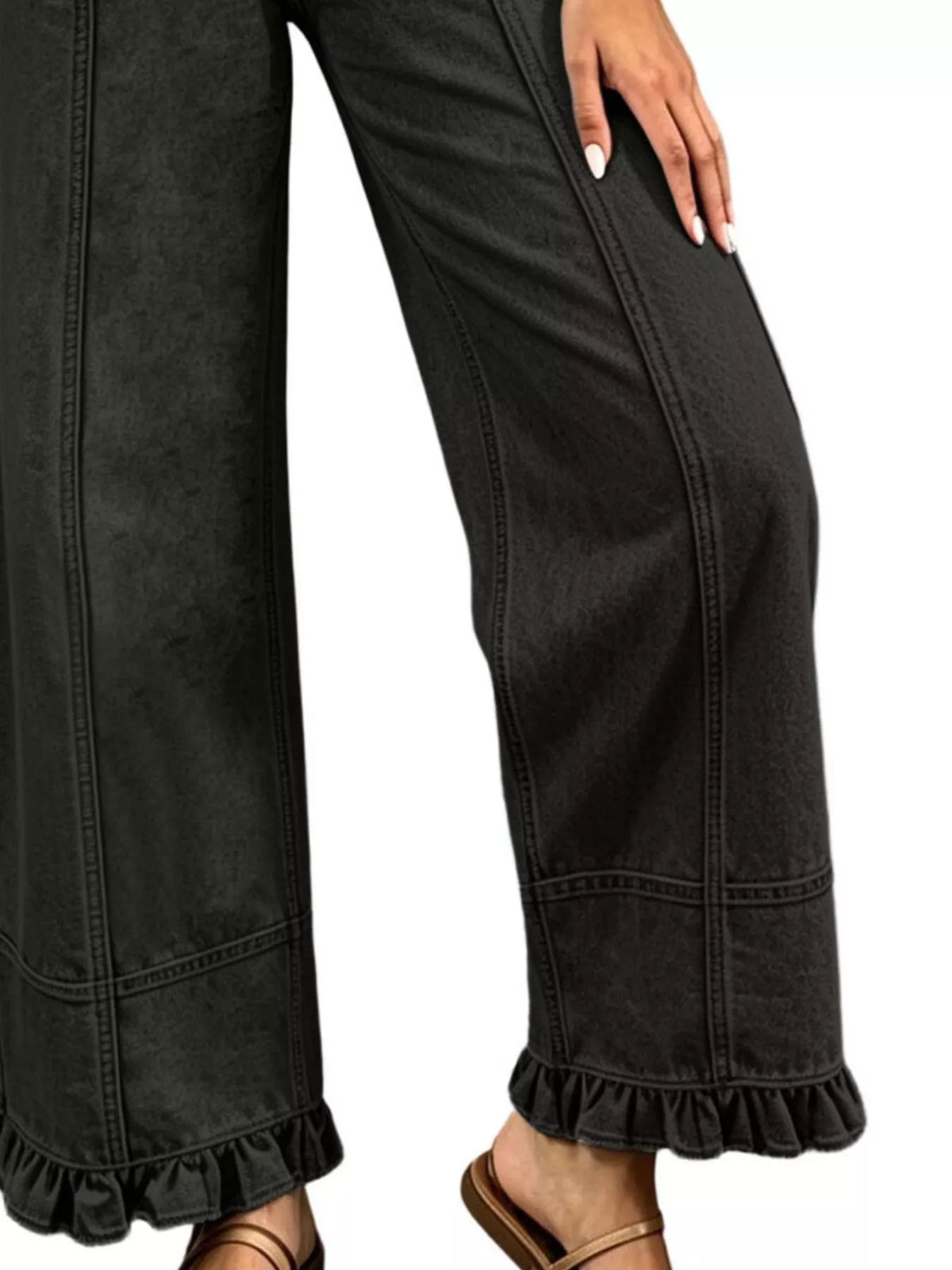 Full Size High-Waisted Wide-Leg Ruffled Hem Jeans Plus Size