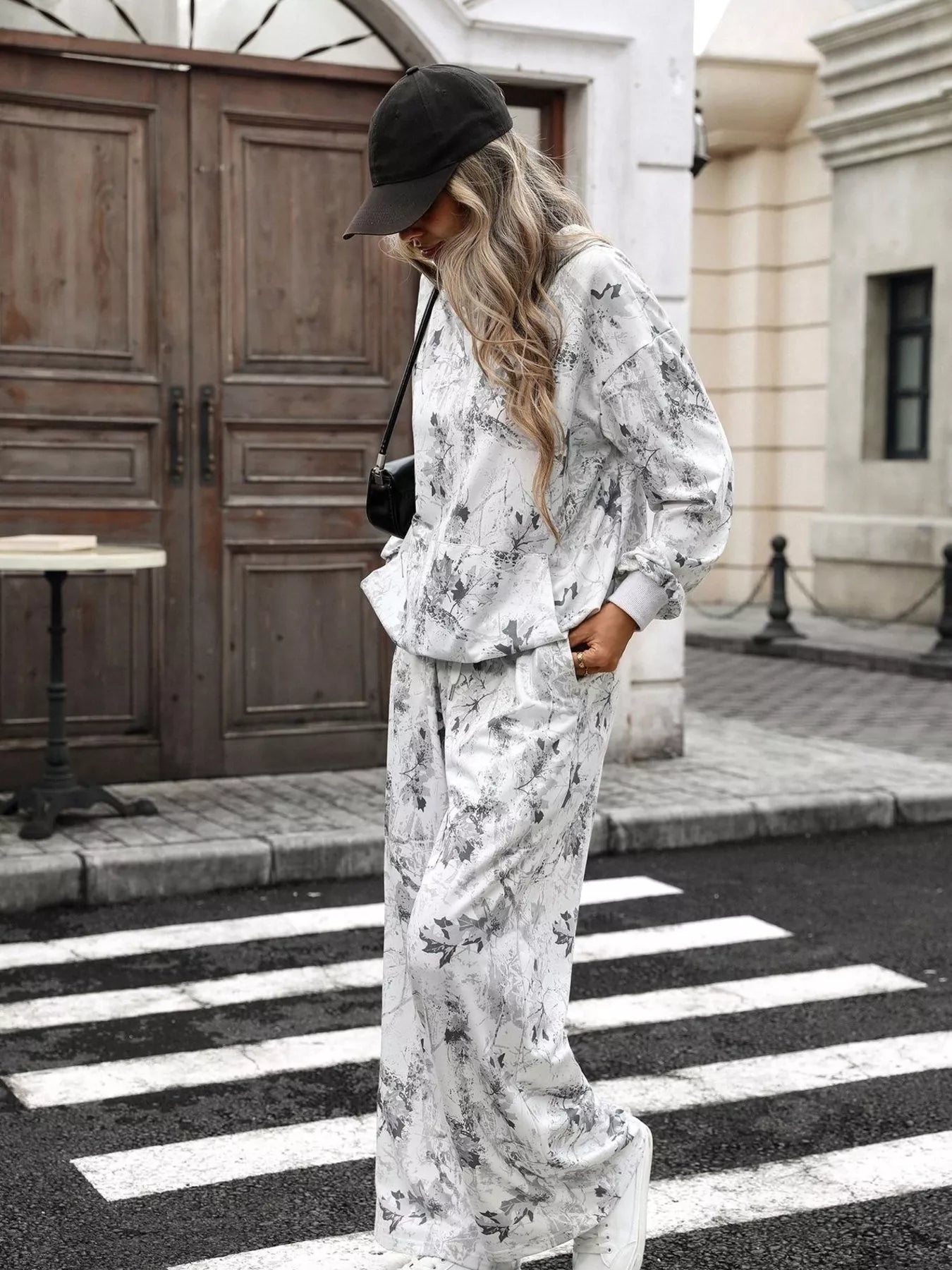 Printed Long Sleeve Hoodie and Pants Set