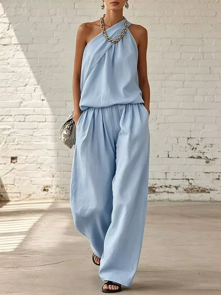Full Size Sleeveless Top and Wide-Leg Pants Set Plus Size