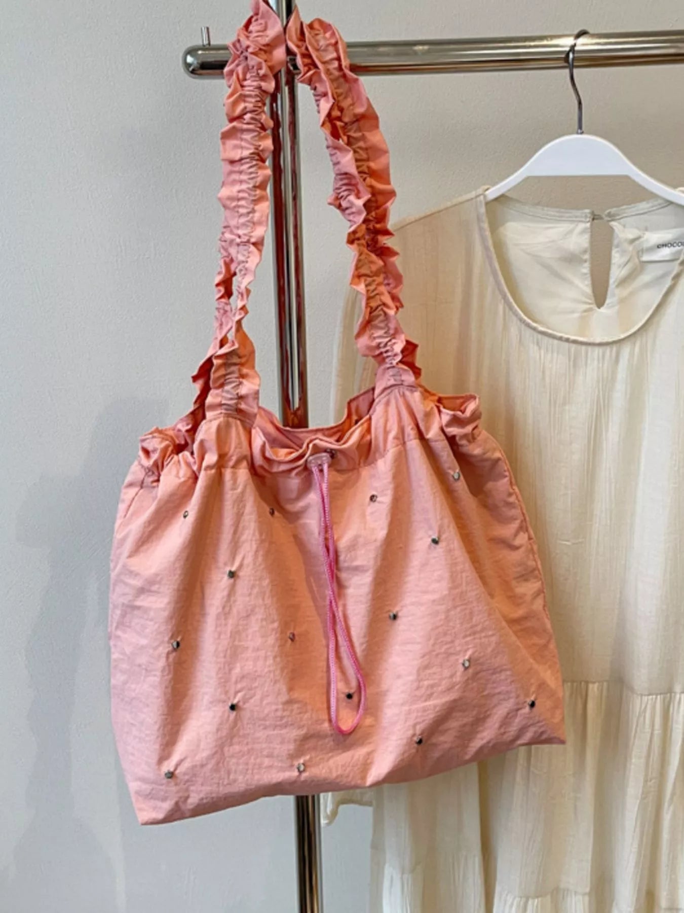 Studded Ruched Strap Handbag