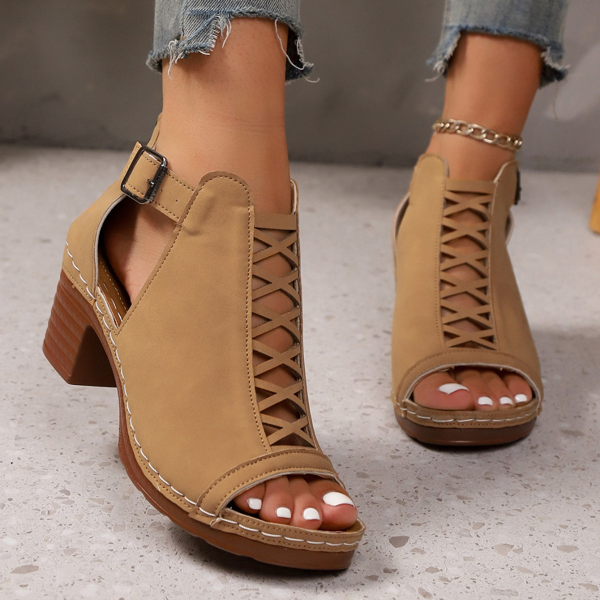 Open Toe Block Heels Sandals