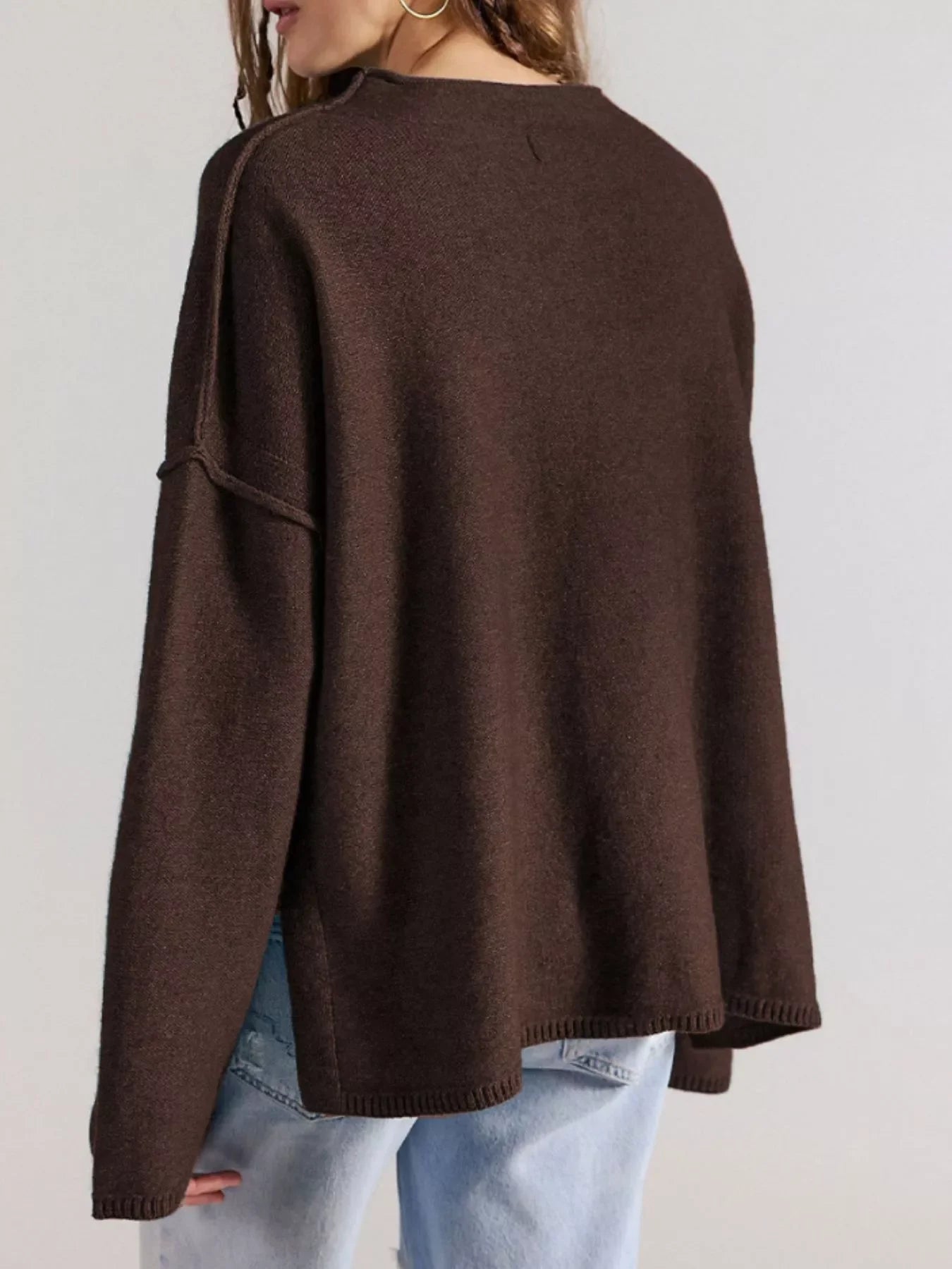 Exposed Seam Mock Neck Knit Top