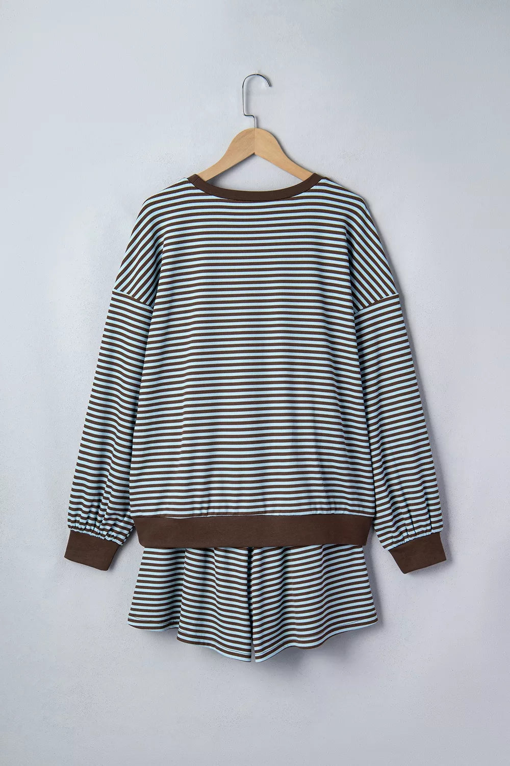 Stripe Oversized Long Sleeve Top Drawstring Loose Shorts 2pcs Set