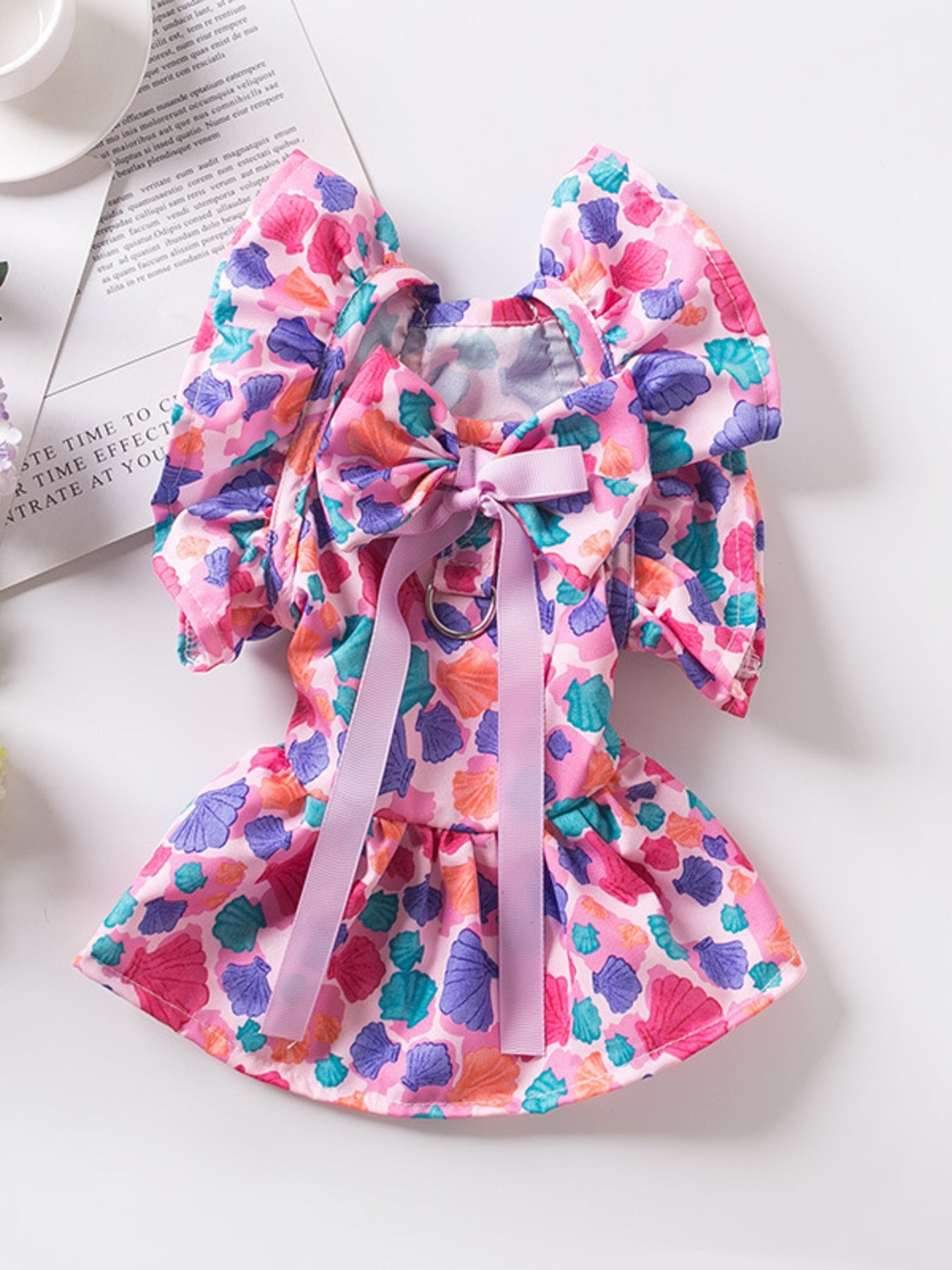 Floral Print Bow Decor Pet Dress