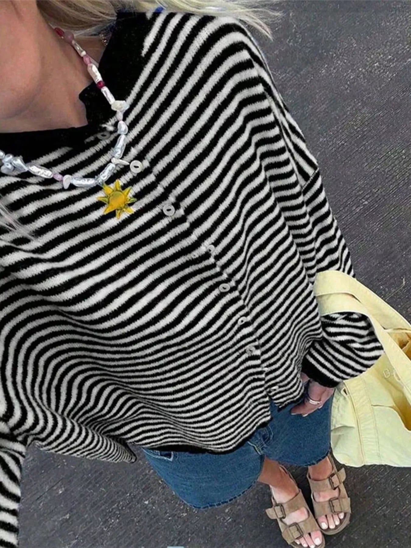 Striped Knit Button Up Cardigan