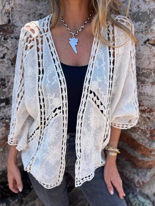 Full Size Embroidered Open Front Cardigan Plus Size