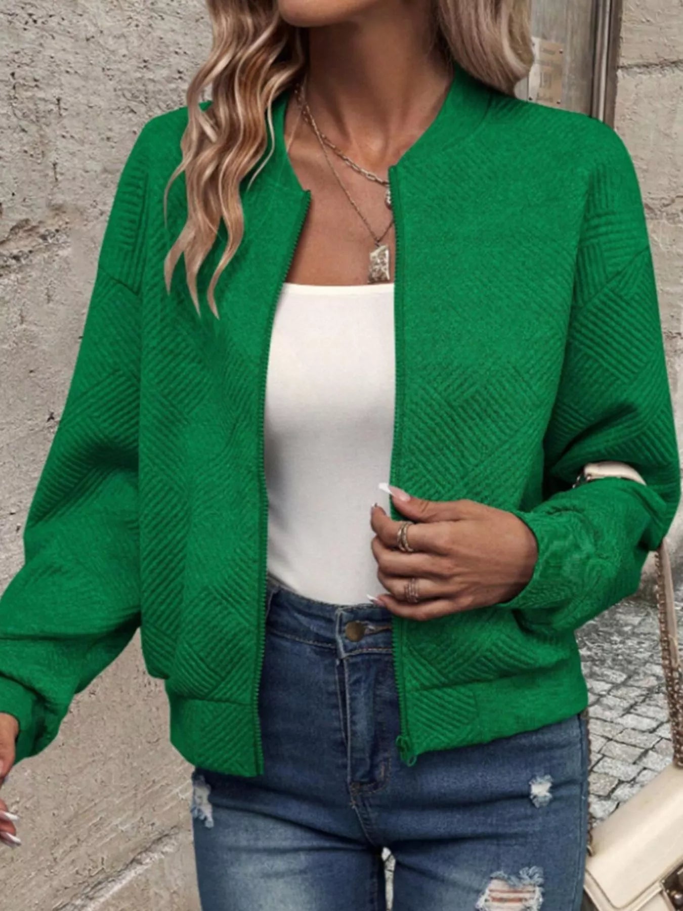 Textured Knit Zip-Up Jacket
