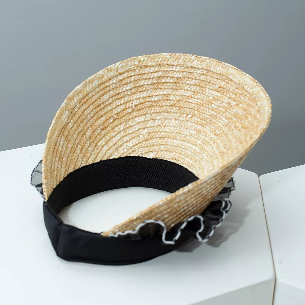 Lace Trim Straw Visor Sun Hat