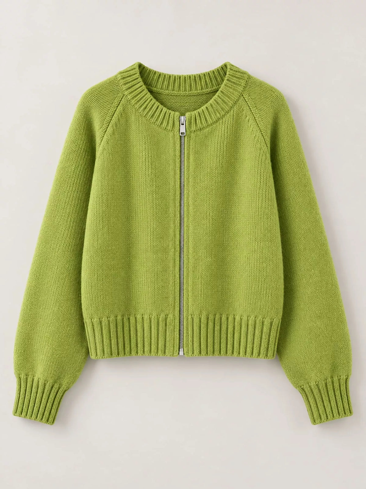 Ribbed Hem Zip-Up Cardigan