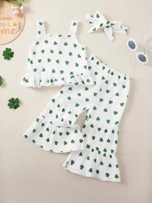 Children's Shamrock Print Ruffle Set with Headband