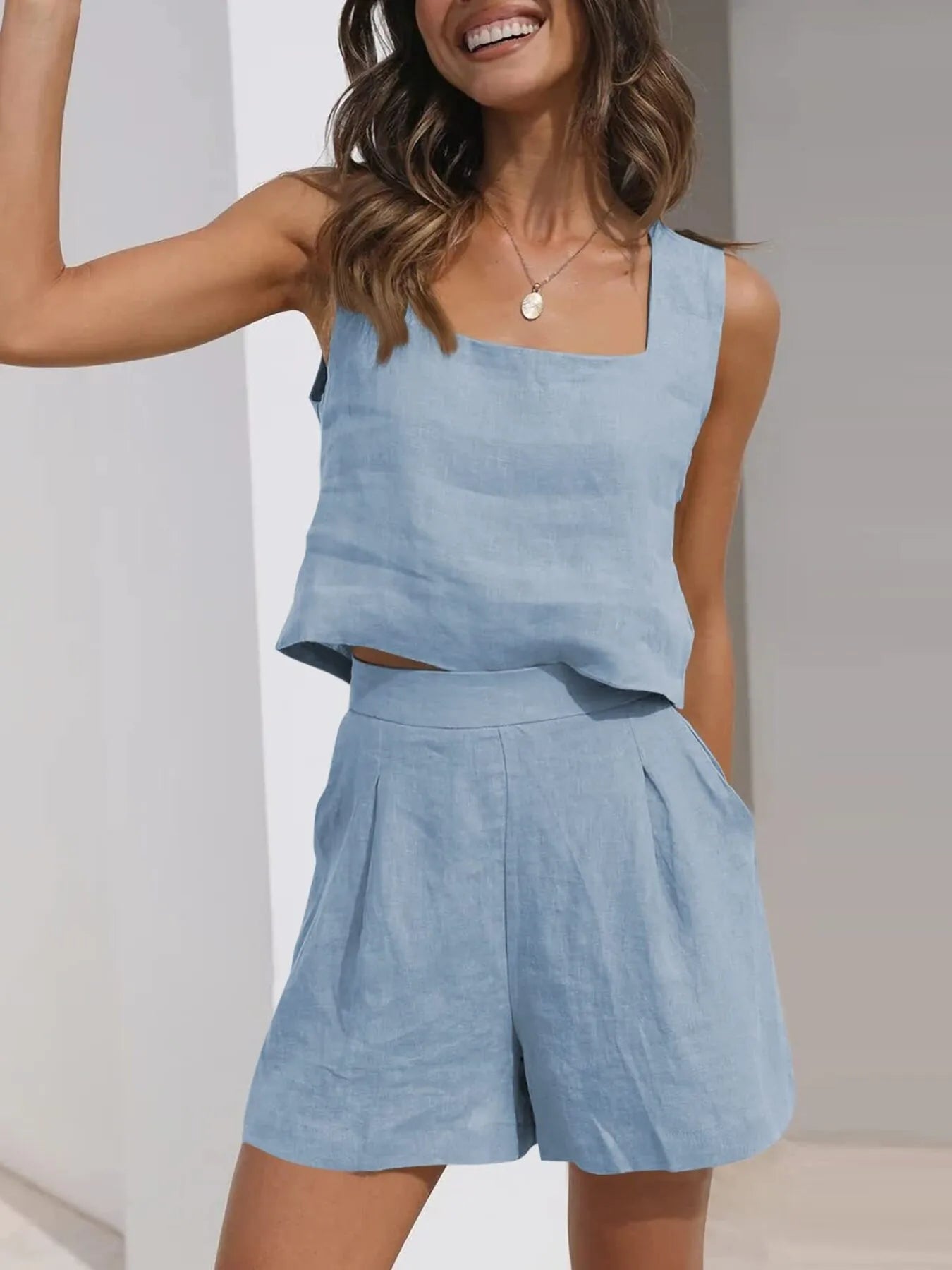 Square Neck Tank and Shorts Set