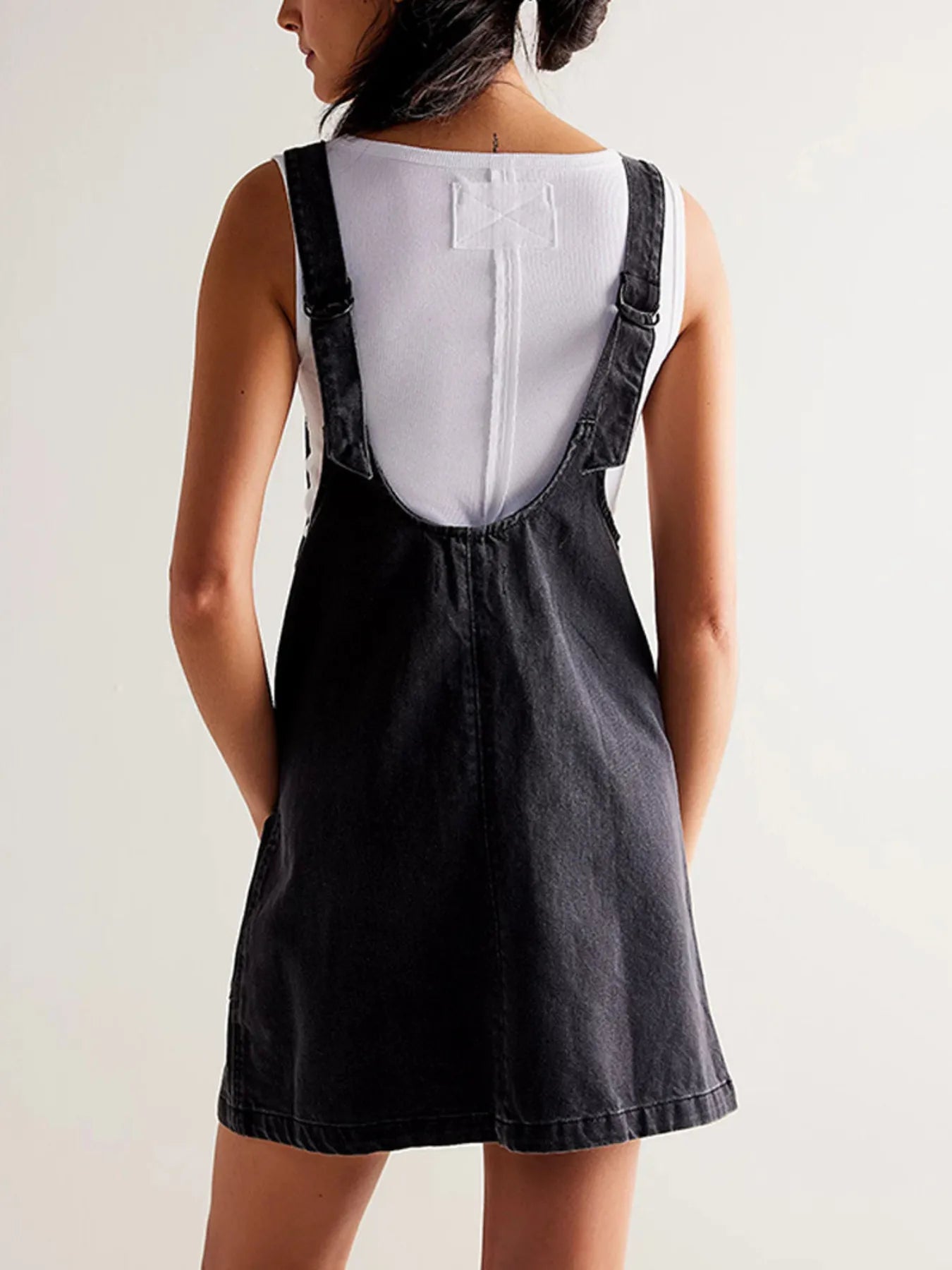 Oversized V-Neck Denim Tank Dress with Front Pockets
