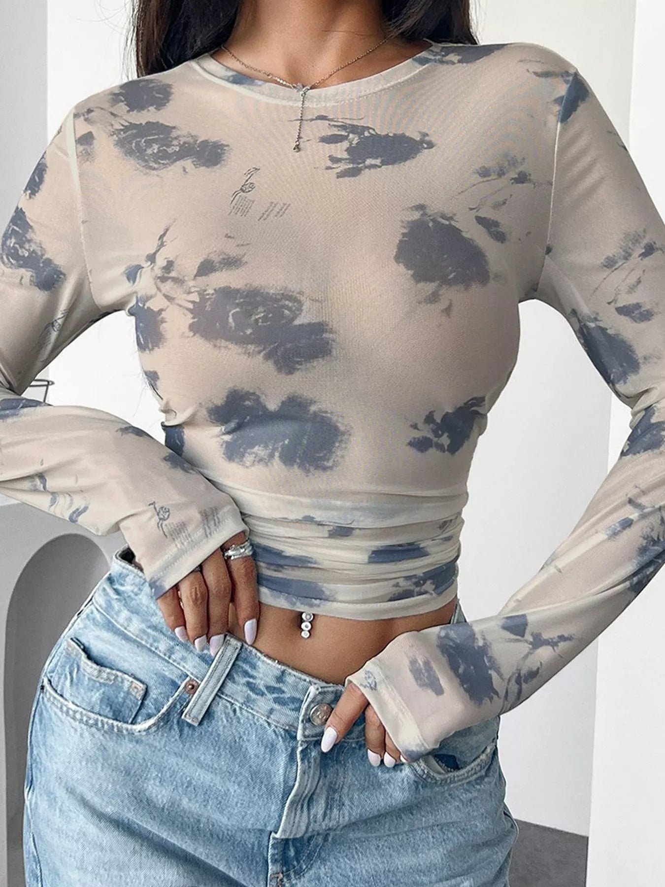 Sheer Cloud Print Long Sleeve T-Shirt