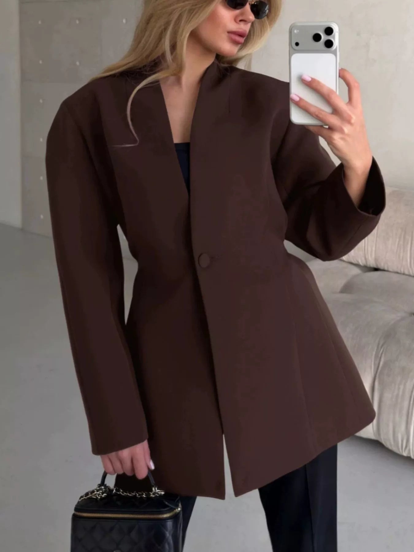 One Button Long Sleeve Blazer