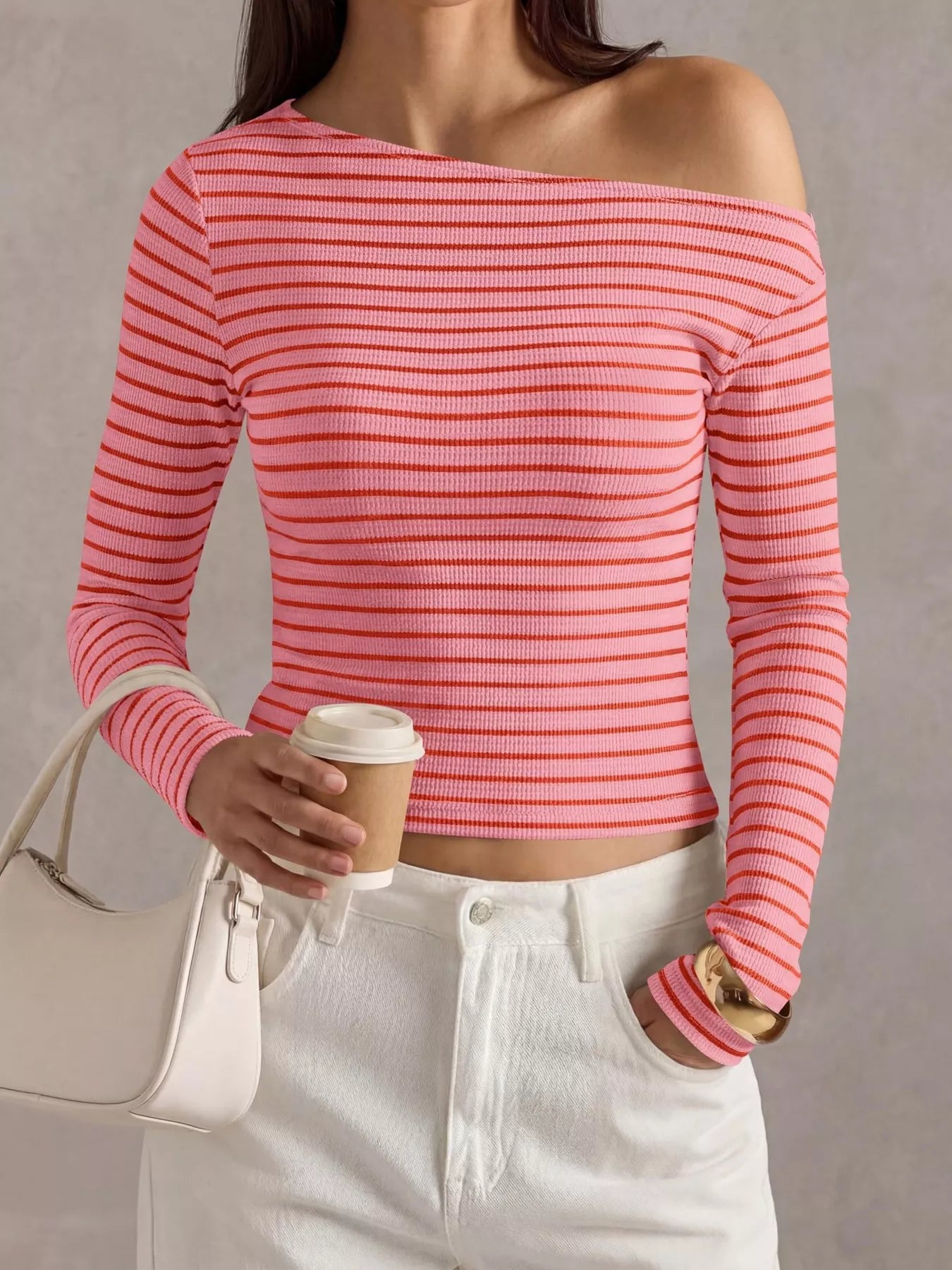 Striped Ribbed Long Sleeve T-Shirt