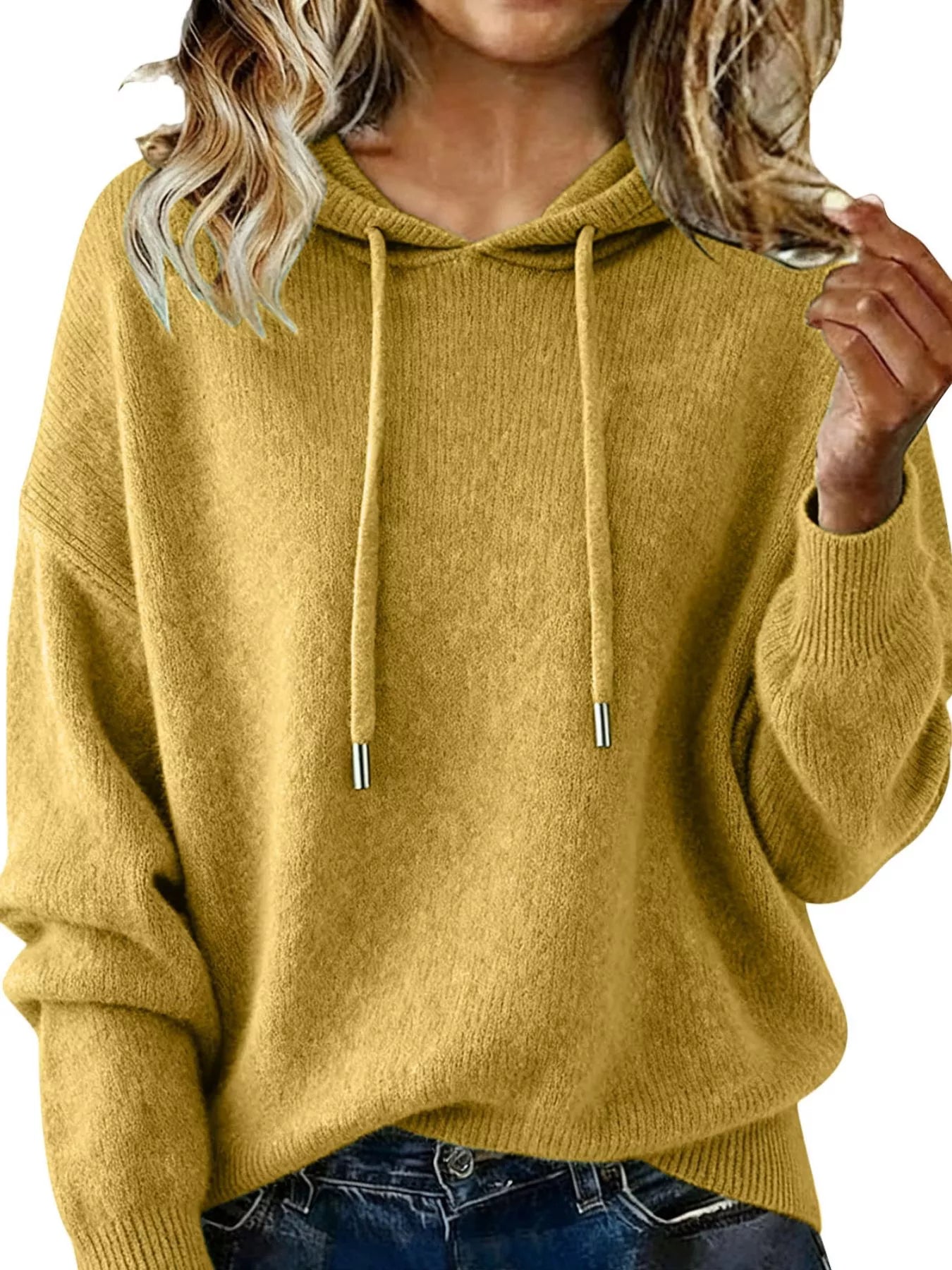 Drawstring Long Sleeve Hooded Sweater