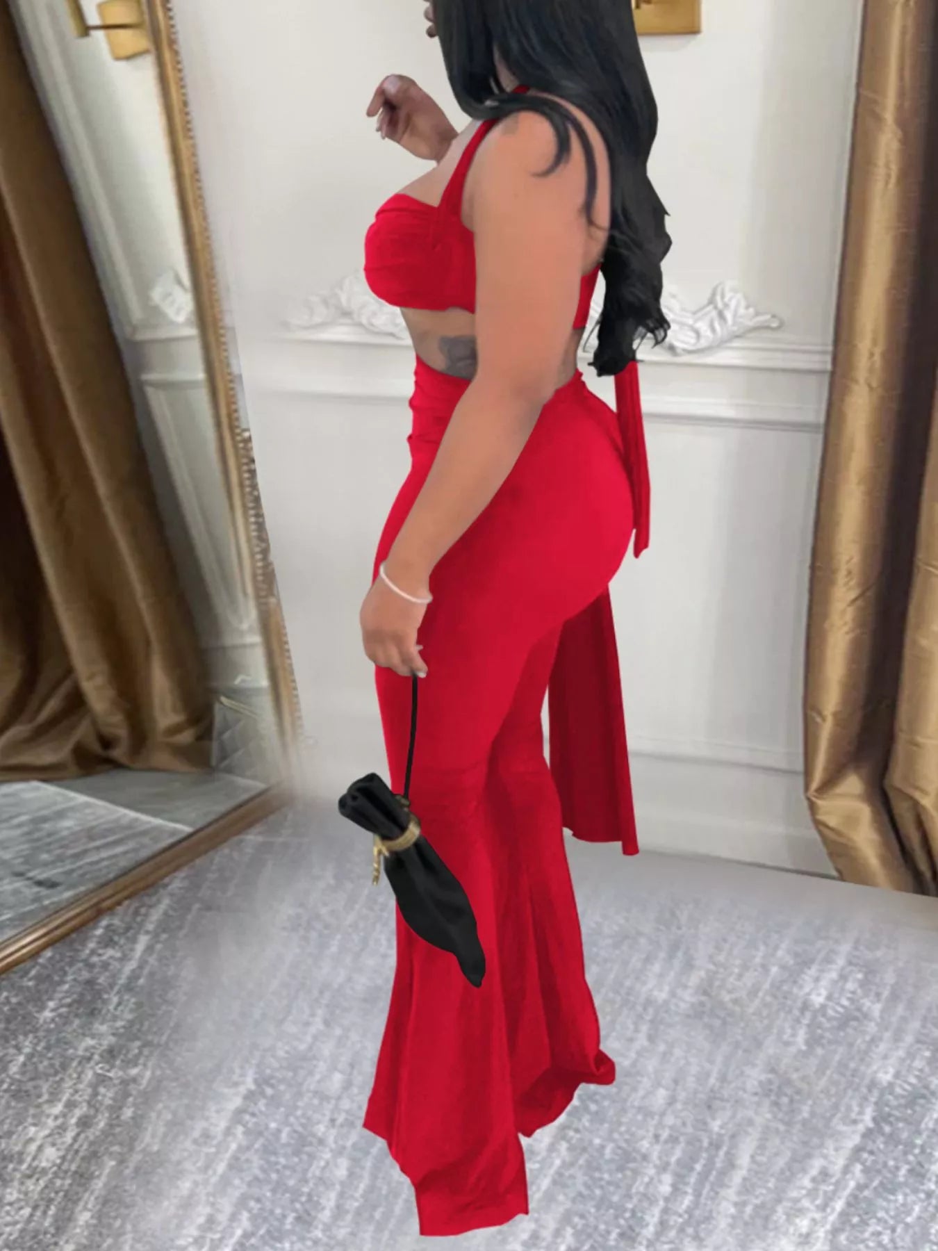 Halter Neck Top and Flare Pants Set