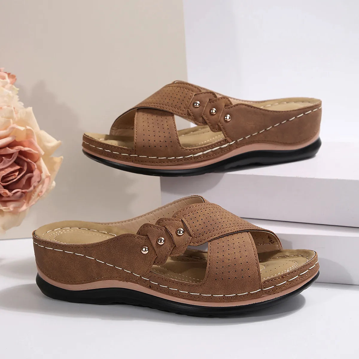 Crisscross Open Toe Wedge Sandals
