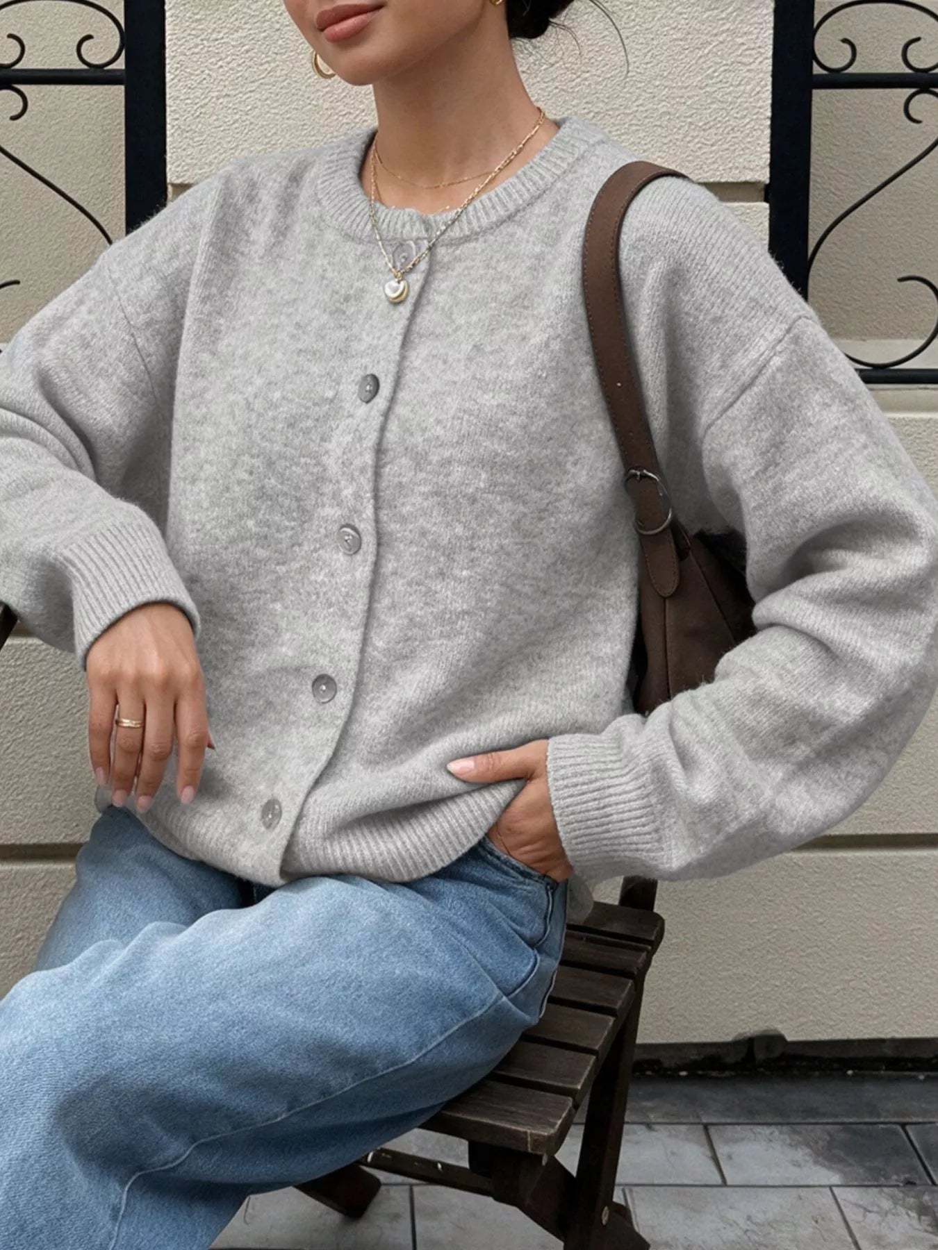 Crew Neck Button-Down Cardigan