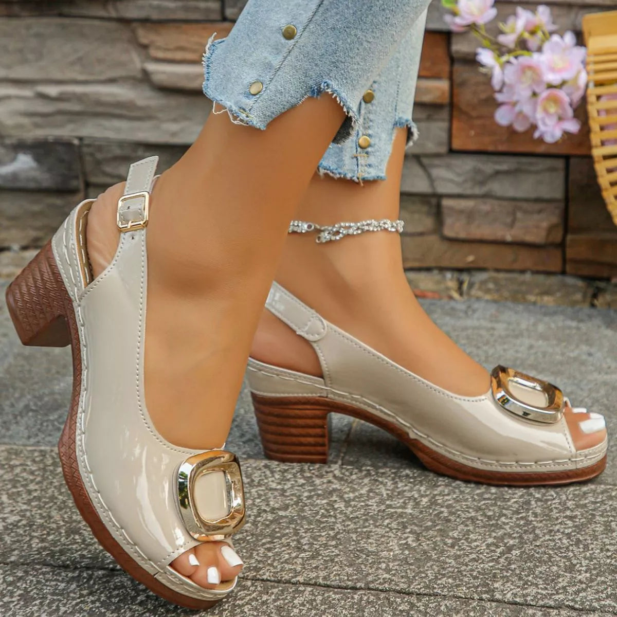 Peep Toe Block Heels Sandals