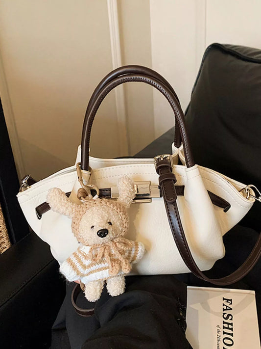 Buckle Decor Crossbody Bag with Bear Charm