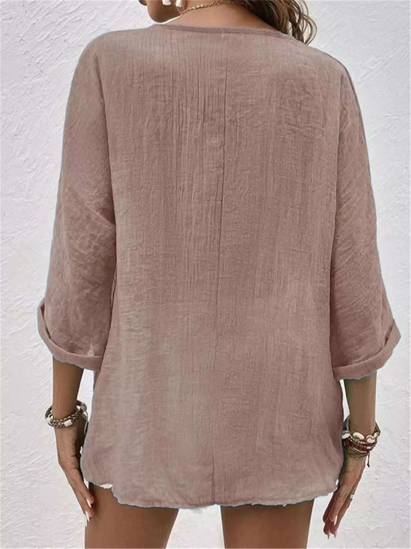 Full Size Casual V-Neck Button-Down Blouse Plus Size