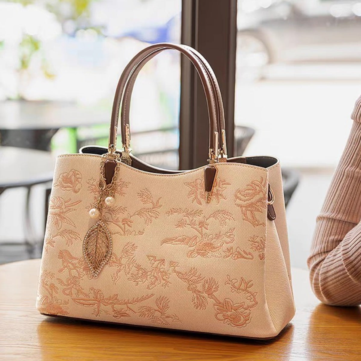 Embroidered Floral Leather Handbag