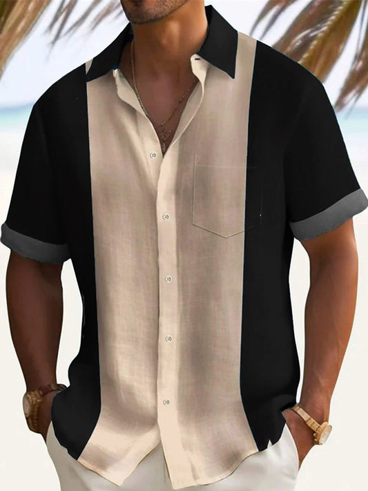 Men's Full Size Color Block Short Sleeve Shirt Plus Size